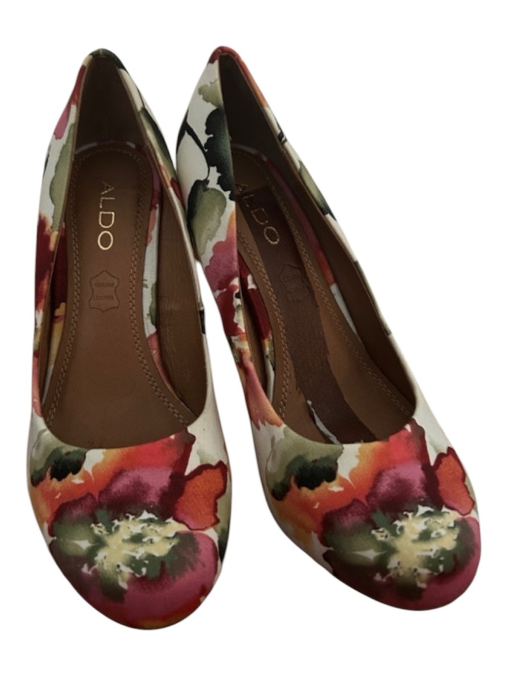 ALDO Floral Multi-Color Round-Toe Heels